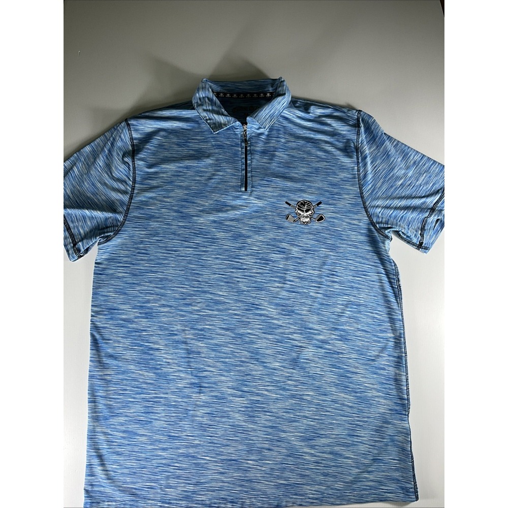Tattoo Golf Epic Collection Men's XL Blue 1/4 Zip Polo Performance Shirt Skull
